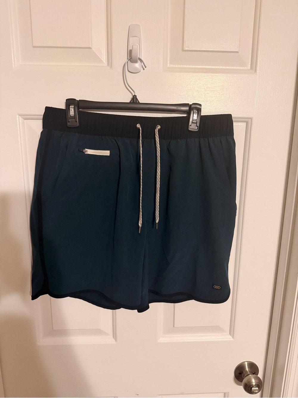 Men's Athletic Drawstring Shorts in Teal with Black Waistband